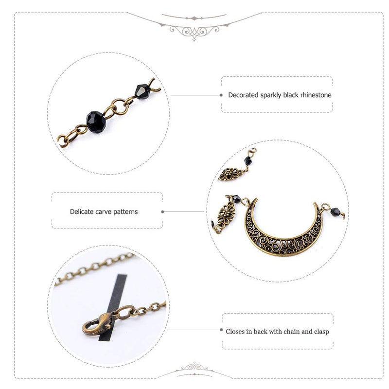 Yalice Boho Crescent Moon Head Chain Vintage Black Crystal Headband Chain Rhinestone Headpieces Witchy Forehead Chain for Women (Bronze-Black, One Size) - Image 4